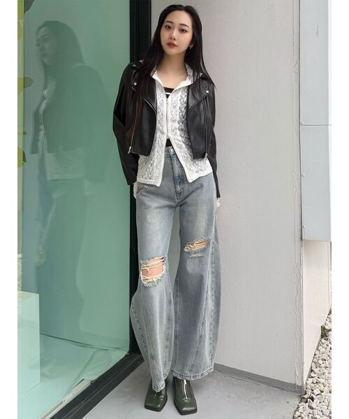 MURUA（ムルーア）の「バレルレッグクラッシュデニム（デニムパンツ・レディース・ブルー/グレー・2/1）」の18枚目の写真