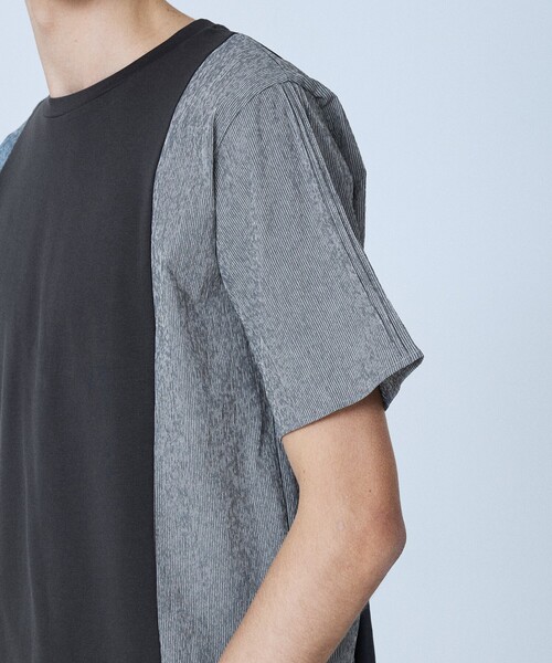 5351 POUR LES HOMMES（ゴーサンゴーイチプールオム）の「【異素材MIX】半袖 Tシャツ（Tシャツ/カットソー・メンズ・ネイビー/チャコールグレー・48/46/44/50）」の4枚目の写真