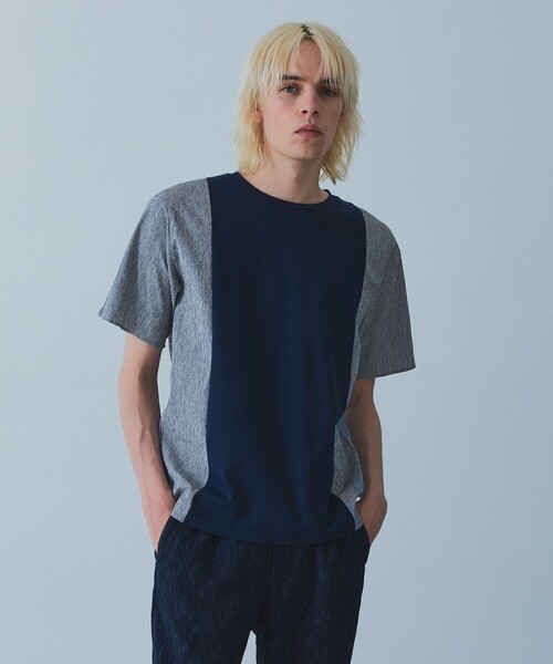 5351 POUR LES HOMMES（ゴーサンゴーイチプールオム）の「【異素材MIX】半袖 Tシャツ（Tシャツ/カットソー・メンズ・ネイビー/チャコールグレー・48/46/44/50）」の8枚目の写真