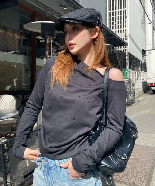 RAY CASSIN（レイカズン）の「ワンショルラインストーンT（Tシャツ/カットソー・レディース・ブラック/カーキ/ホワイト/ホワイト系その他・FREE）」の10枚目の写真