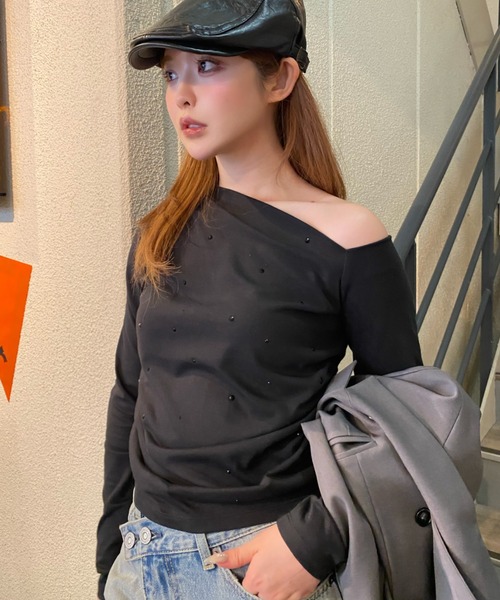 RAY CASSIN（レイカズン）の「ワンショルラインストーンT（Tシャツ/カットソー・レディース・ブラック/カーキ/ホワイト/ホワイト系その他・FREE）」の15枚目の写真