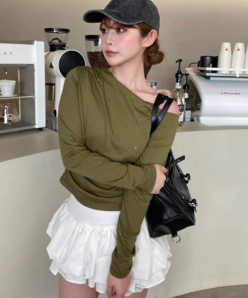 RAY CASSIN（レイカズン）の「ワンショルラインストーンT（Tシャツ/カットソー・レディース・ブラック/カーキ/ホワイト/ホワイト系その他・FREE）」の20枚目の写真