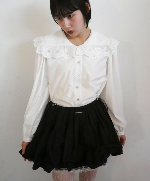 HONEY MI HONEY（ハニーミーハニー）の「taffeta layered drape mini skirt（スカート・レディース・ホワイト/ブラック/ピンク・FREE）」の13枚目の写真