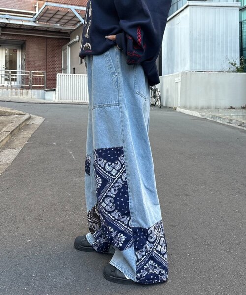 SOUNDSGOOOOD(サウンズグッド)の「【SOUNDSGOOOOD】バンダナデニムパンツ(デニムパンツ・レディース・インディゴブルー・ONE SIZE)」の4枚目の写真