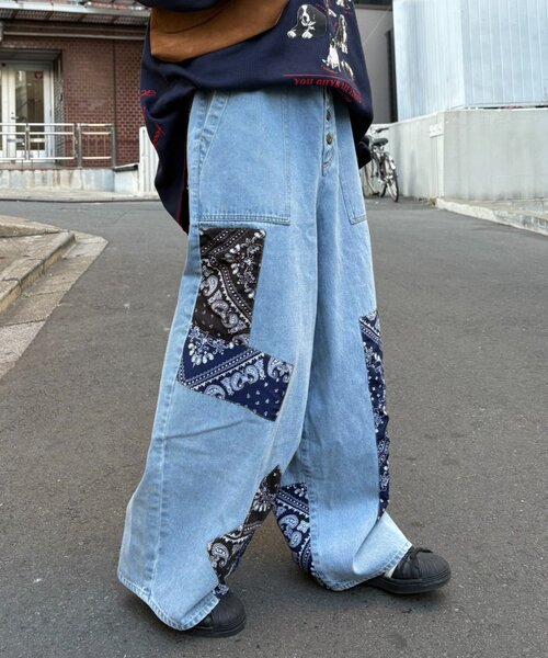 SOUNDSGOOOOD(サウンズグッド)の「【SOUNDSGOOOOD】バンダナデニムパンツ(デニムパンツ・レディース・インディゴブルー・ONE SIZE)」の5枚目の写真
