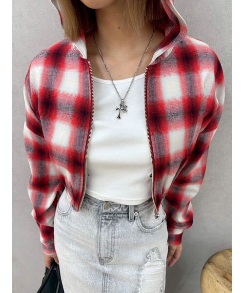 EVRIS（エヴリス）の「フードチェックショートシャツ（シャツ/ブラウス・レディース・レッド/ブラック・FREE）」の22枚目の写真