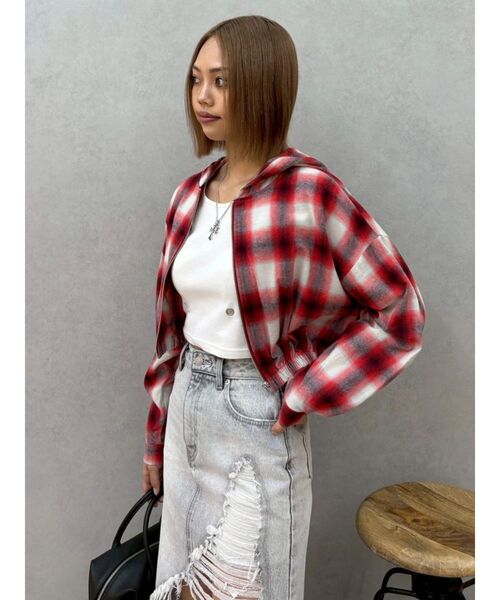 EVRIS（エヴリス）の「フードチェックショートシャツ　春服（シャツ/ブラウス・レディース・レッド/ブラック・FREE）」の17枚目の写真