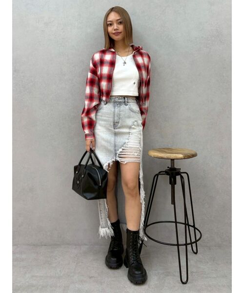 EVRIS（エヴリス）の「フードチェックショートシャツ　春服（シャツ/ブラウス・レディース・レッド/ブラック・FREE）」の21枚目の写真