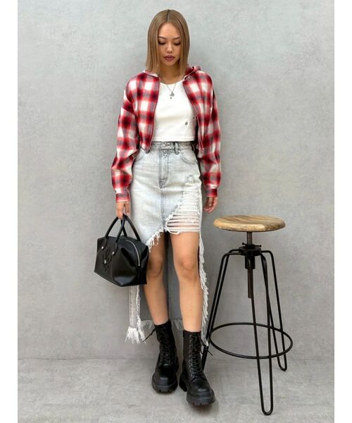 EVRIS（エヴリス）の「フードチェックショートシャツ　春服（シャツ/ブラウス・レディース・レッド/ブラック・FREE）」の22枚目の写真