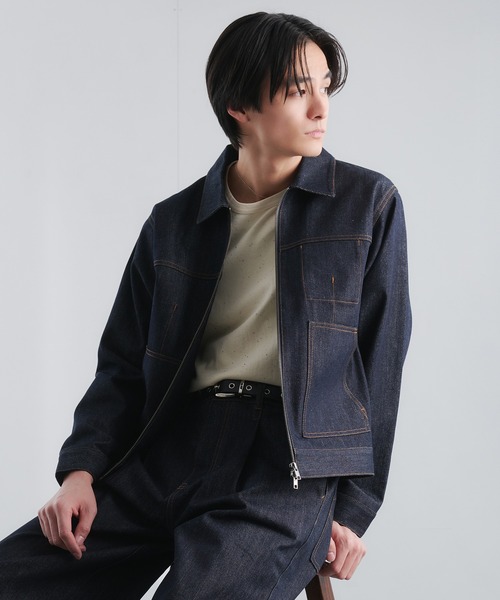 Adoon plain（アドーンプレーン）の「RIGID DENIM DOUBLE-ZIP BLOUSON / リジットデニムダブルジップブルゾン 【セットアップ可】（ブルゾン・メンズ・ブラック/インディゴブルー・LARGE/MEDIUM）」の2枚目の写真