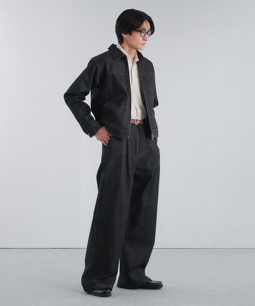 Adoon plain（アドーンプレーン）の「RIGID DENIM DOUBLE-ZIP BLOUSON / リジットデニムダブルジップブルゾン 【セットアップ可】（ブルゾン・メンズ・ブラック/インディゴブルー・LARGE/MEDIUM）」の21枚目の写真