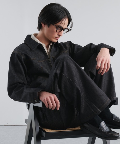 Adoon plain（アドーンプレーン）の「RIGID DENIM DOUBLE-ZIP BLOUSON / リジットデニムダブルジップブルゾン 【セットアップ可】（ブルゾン・メンズ・ブラック/インディゴブルー・LARGE/MEDIUM）」の16枚目の写真