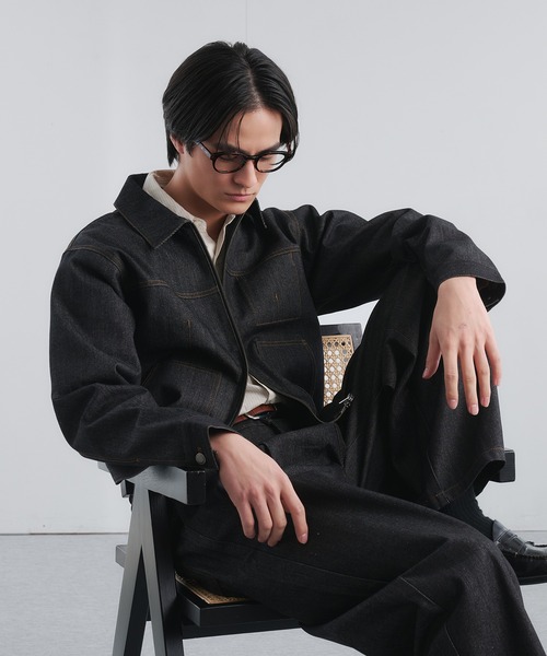 Adoon plain（アドーンプレーン）の「RIGID DENIM DOUBLE-ZIP BLOUSON / リジットデニムダブルジップブルゾン 【セットアップ可】（ブルゾン・メンズ・ブラック/インディゴブルー・LARGE/MEDIUM）」の17枚目の写真