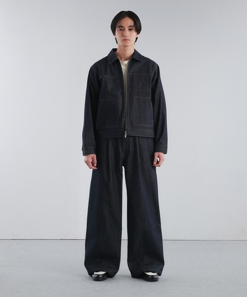 Adoon plain（アドーンプレーン）の「RIGID DENIM DOUBLE-ZIP BLOUSON / リジットデニムダブルジップブルゾン 【セットアップ可】（ブルゾン・メンズ・ブラック/インディゴブルー・LARGE/MEDIUM）」の3枚目の写真