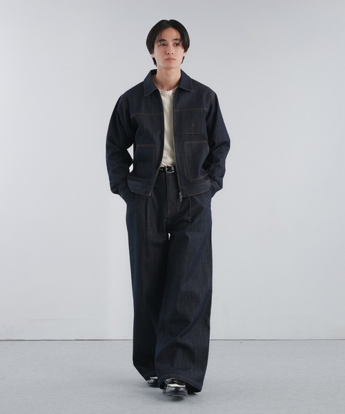 Adoon plain（アドーンプレーン）の「RIGID DENIM DOUBLE-ZIP BLOUSON / リジットデニムダブルジップブルゾン 【セットアップ可】（ブルゾン・メンズ・ブラック/インディゴブルー・LARGE/MEDIUM）」の14枚目の写真