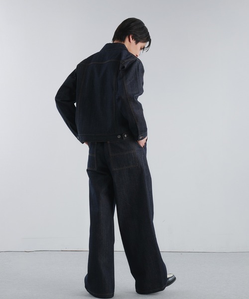 Adoon plain（アドーンプレーン）の「RIGID DENIM DOUBLE-ZIP BLOUSON / リジットデニムダブルジップブルゾン 【セットアップ可】（ブルゾン・メンズ・ブラック/インディゴブルー・LARGE/MEDIUM）」の4枚目の写真