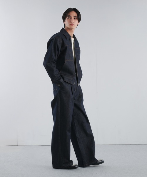 Adoon plain（アドーンプレーン）の「RIGID DENIM DOUBLE-ZIP BLOUSON / リジットデニムダブルジップブルゾン 【セットアップ可】（ブルゾン・メンズ・ブラック/インディゴブルー・LARGE/MEDIUM）」の5枚目の写真
