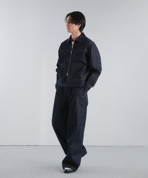 Adoon plain（アドーンプレーン）の「RIGID DENIM DOUBLE-ZIP BLOUSON / リジットデニムダブルジップブルゾン 【セットアップ可】（ブルゾン・メンズ・ブラック/インディゴブルー・LARGE/MEDIUM）」の6枚目の写真
