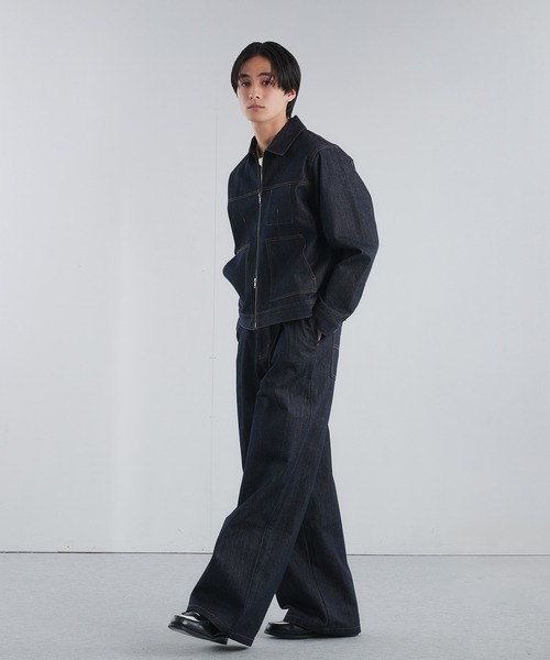 Adoon plain（アドーンプレーン）の「RIGID DENIM DOUBLE-ZIP BLOUSON / リジットデニムダブルジップブルゾン 【セットアップ可】（ブルゾン・メンズ・ブラック/インディゴブルー・LARGE/MEDIUM）」の7枚目の写真