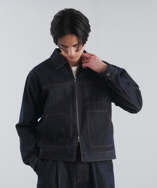 Adoon plain（アドーンプレーン）の「RIGID DENIM DOUBLE-ZIP BLOUSON / リジットデニムダブルジップブルゾン 【セットアップ可】（ブルゾン・メンズ・ブラック/インディゴブルー・LARGE/MEDIUM）」の13枚目の写真