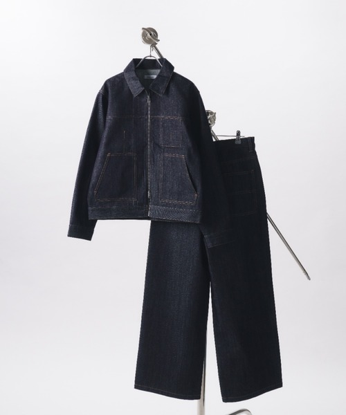 Adoon plain（アドーンプレーン）の「RIGID DENIM DOUBLE-ZIP BLOUSON / リジットデニムダブルジップブルゾン 【セットアップ可】（ブルゾン・メンズ・ブラック/インディゴブルー・LARGE/MEDIUM）」の12枚目の写真