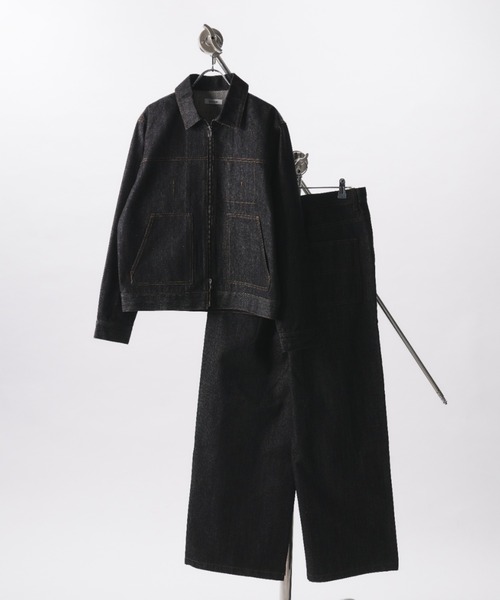 Adoon plain（アドーンプレーン）の「RIGID DENIM DOUBLE-ZIP BLOUSON / リジットデニムダブルジップブルゾン 【セットアップ可】（ブルゾン・メンズ・ブラック/インディゴブルー・LARGE/MEDIUM）」の9枚目の写真