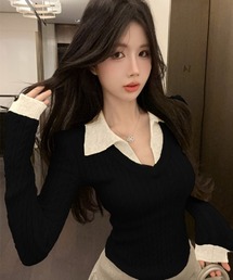 スキッパーレイヤードニット