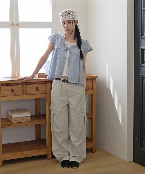 UNE MANSION（ユヌマンション）の「ラブリーフリルリボンレイヤードシャツブラウス（Tシャツ/カットソー・レディース・グレー/スカイブルー・FREE）」の16枚目の写真
