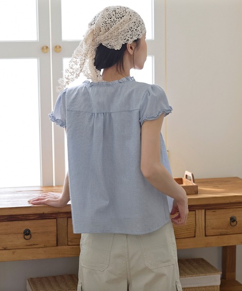 UNE MANSION（ユヌマンション）の「ラブリーフリルリボンレイヤードシャツブラウス（Tシャツ/カットソー・レディース・グレー/スカイブルー・FREE）」の9枚目の写真