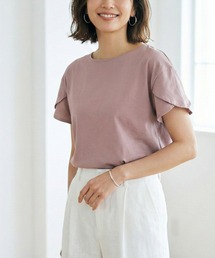 チューリップ袖 フレアスリーブ Tシャツ カットソー シルケットコットン 半袖 上品 きれいめ フェミニン 大人可愛い