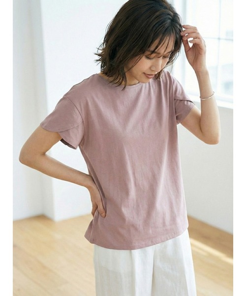 Belta attrice(ベルタアトリーチェ)の「チューリップ袖 フレアスリーブ Tシャツ カットソー シルケットコットン 半袖 上品 きれいめ フェミニン 大人可愛い(Tシャツ/カットソー・レディース・スモークピンク/ブルー/ネイビー/ホワイト・FREE)」の20枚目の写真