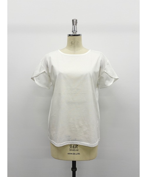 Belta attrice(ベルタアトリーチェ)の「チューリップ袖 フレアスリーブ Tシャツ カットソー シルケットコットン 半袖 上品 きれいめ フェミニン 大人可愛い(Tシャツ/カットソー・レディース・スモークピンク/ブルー/ネイビー/ホワイト・FREE)」の13枚目の写真