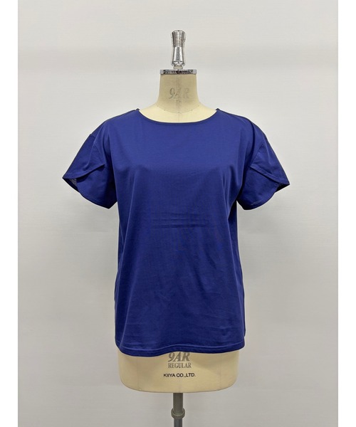 Belta attrice(ベルタアトリーチェ)の「チューリップ袖 フレアスリーブ Tシャツ カットソー シルケットコットン 半袖 上品 きれいめ フェミニン 大人可愛い(Tシャツ/カットソー・レディース・スモークピンク/ブルー/ネイビー/ホワイト・FREE)」の18枚目の写真