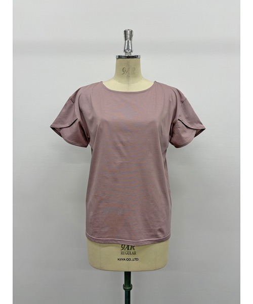 Belta attrice(ベルタアトリーチェ)の「チューリップ袖 フレアスリーブ Tシャツ カットソー シルケットコットン 半袖 上品 きれいめ フェミニン 大人可愛い(Tシャツ/カットソー・レディース・スモークピンク/ブルー/ネイビー/ホワイト・FREE)」の16枚目の写真