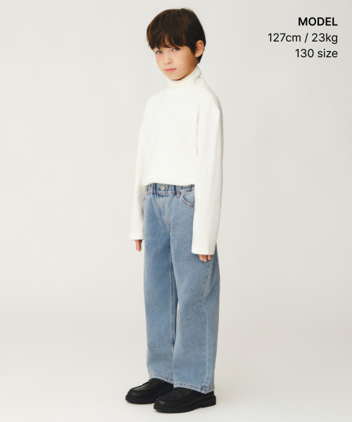 MUSINSA STANDARD KIDS（ムシンサスタンダードキッズ）の「起毛ワイドデニムパンツ [ライトインディゴ]（デニムパンツ・レディース・その他・100/120/130/150/160/140/110）」の2枚目の写真