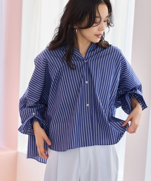 BARNYARDSTORM（バンヤードストーム）の「BARNYARDSTORM / タイプライターワイドシャツ＜セットアップ対応＞（シャツ/ブラウス・レディース・ライトブルー/ブラック/イエロー/ブルー系その他/ブラウン・M/S）」の4枚目の写真