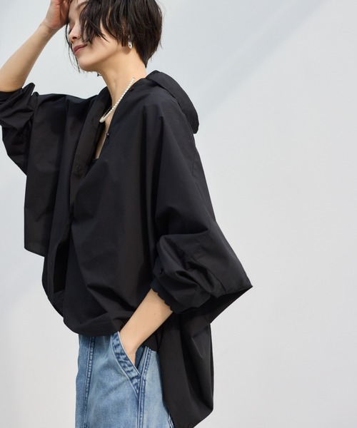 BARNYARDSTORM（バンヤードストーム）の「BARNYARDSTORM / タイプライターワイドシャツ＜セットアップ対応＞（シャツ/ブラウス・レディース・ライトブルー/ブラック/イエロー/ブルー系その他/ブラウン・M/S）」の2枚目の写真