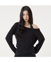 [SET]レイヤードストライプホルタートップロングスリーブTシャツブラック