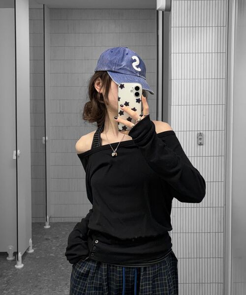 UNKNOWN PLANET（アンノウンプラネット）の「[SET]レイヤードストライプホルタートップロングスリーブTシャツブラック（ニット/セーター・レディース・その他・FREE）」の2枚目の写真