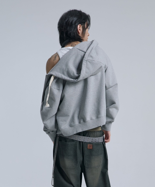 TEN PAST SEVEN(テン ファスト セブン)の「ヘビースウェットクロップフードジップアップ (2カラー)(パーカー・メンズ・グレー/ネイビー・MEDIUM/LARGE)」の7枚目の写真