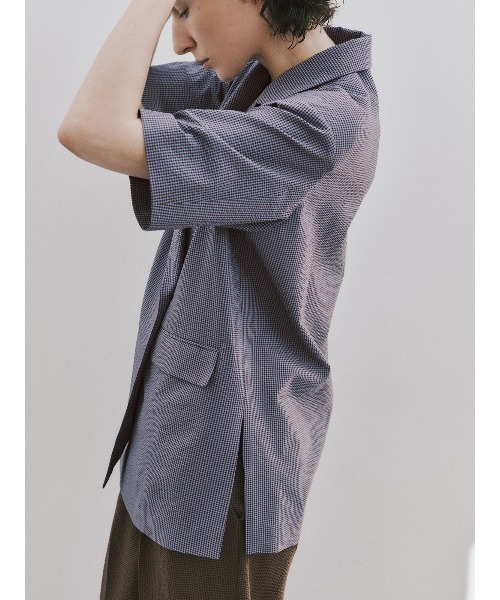 CIS.（シス）の「CIS. ダブルブレストジャケット 半袖 ウォッシャブル コットンサッカー ギンガムチェック（テーラードジャケット・レディース・ブルー/ブラック/ブラウン・36(7号)/38(9号)）」の3枚目の写真