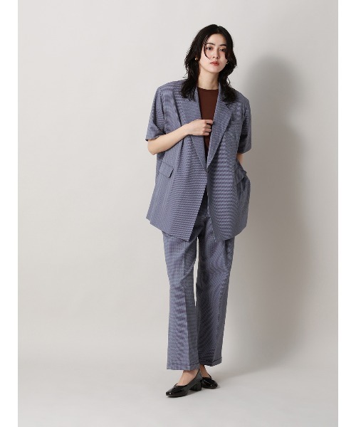 CIS.（シス）の「CIS. ダブルブレストジャケット 半袖 ウォッシャブル コットンサッカー ギンガムチェック（テーラードジャケット・レディース・ブルー/ブラック/ブラウン・36(7号)/38(9号)）」の6枚目の写真