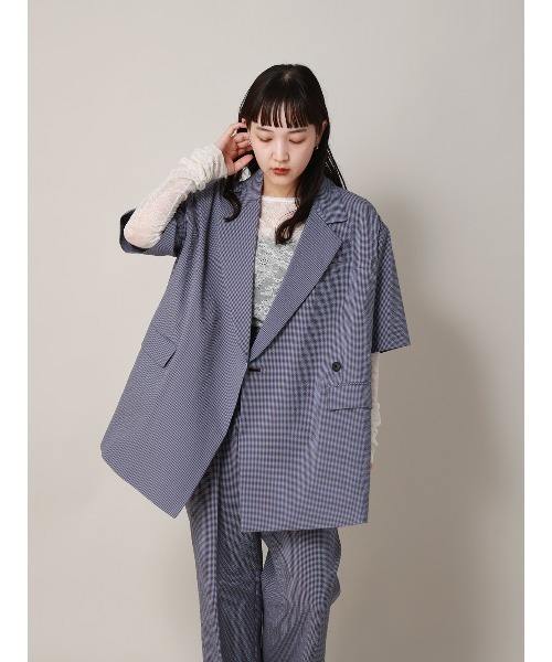 CIS.（シス）の「CIS. ダブルブレストジャケット 半袖 ウォッシャブル コットンサッカー ギンガムチェック（テーラードジャケット・レディース・ブルー/ブラック/ブラウン・36(7号)/38(9号)）」の10枚目の写真