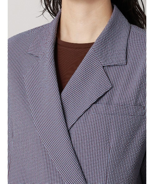 CIS.（シス）の「CIS. ダブルブレストジャケット 半袖 ウォッシャブル コットンサッカー ギンガムチェック（テーラードジャケット・レディース・ブルー/ブラック/ブラウン・36(7号)/38(9号)）」の16枚目の写真