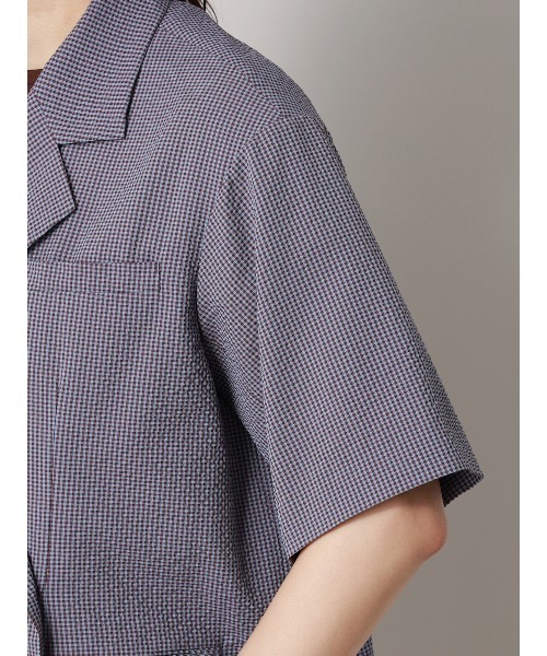 CIS.（シス）の「CIS. ダブルブレストジャケット 半袖 ウォッシャブル コットンサッカー ギンガムチェック（テーラードジャケット・レディース・ブルー/ブラック/ブラウン・36(7号)/38(9号)）」の17枚目の写真