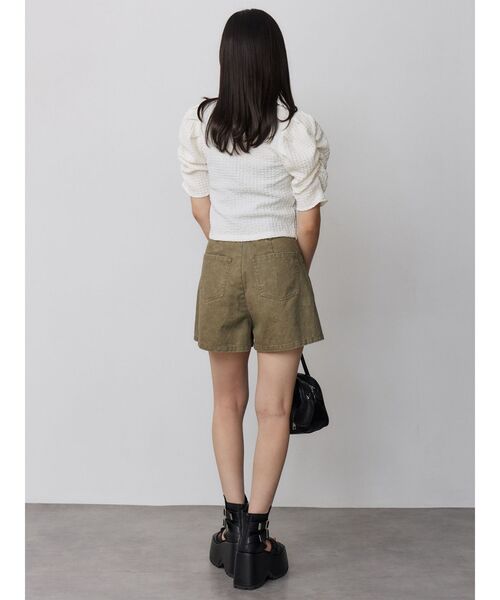 MURUA(ムルーア)の「シャーリングハーフトップス 夏服(Tシャツ/カットソー・レディース・ホワイト/ブラック・FREE)」の7枚目の写真