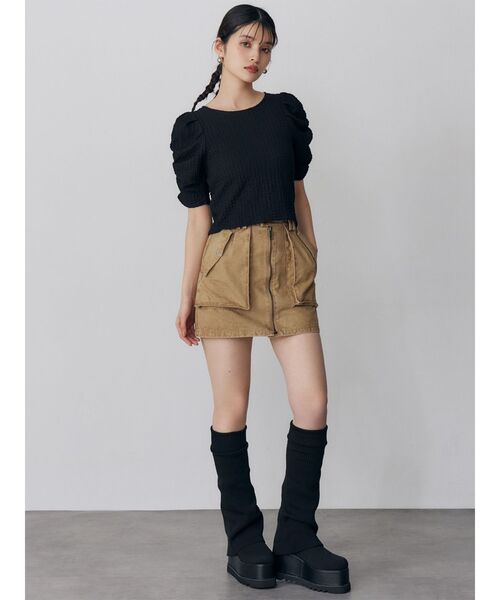MURUA(ムルーア)の「シャーリングハーフトップス 夏服(Tシャツ/カットソー・レディース・ホワイト/ブラック・FREE)」の10枚目の写真