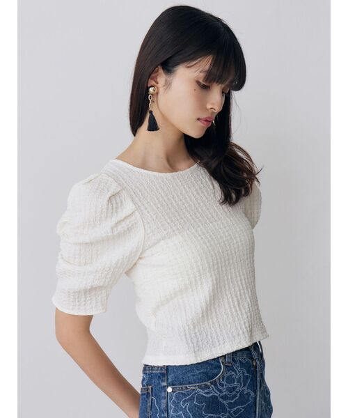 MURUA(ムルーア)の「シャーリングハーフトップス 夏服(Tシャツ/カットソー・レディース・ホワイト/ブラック・FREE)」の13枚目の写真