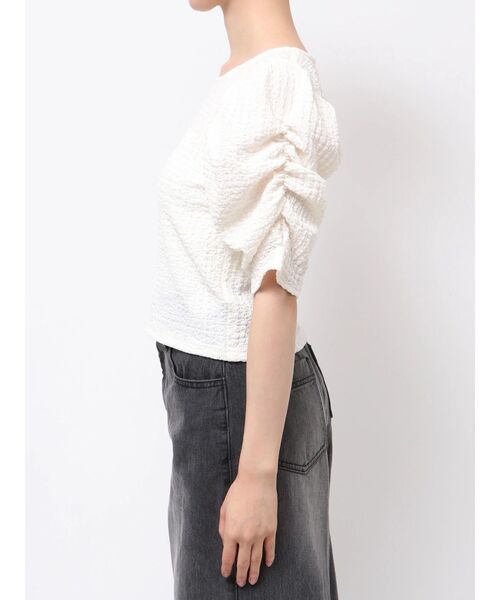 MURUA(ムルーア)の「シャーリングハーフトップス 夏服(Tシャツ/カットソー・レディース・ホワイト/ブラック・FREE)」の16枚目の写真