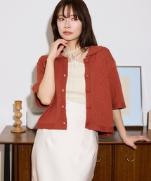 mysty woman | スラブ襟付きカーディガンSS　666062(ポロシャツ)